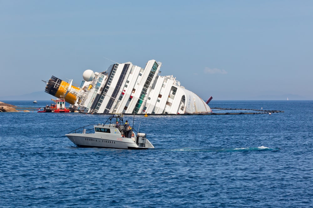 White Cruise Ship Singking