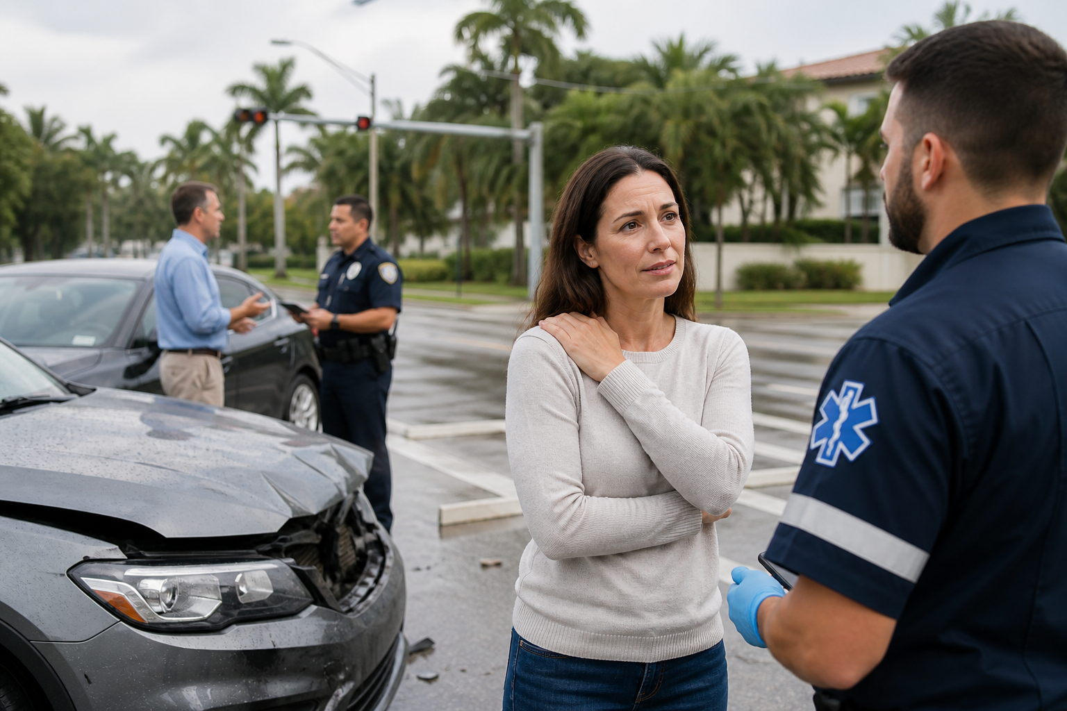 Passenger injury claim after a Florida car accident with a paramedic assisting an injured passenger