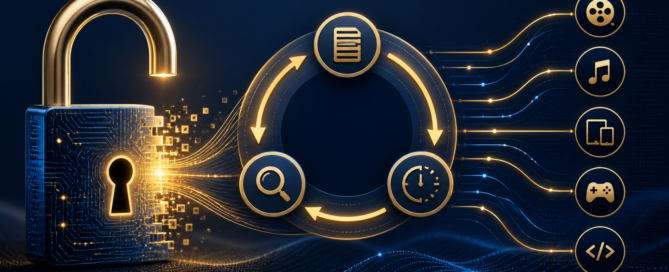Digital access-control lock opening beside a three-year regulatory timeline