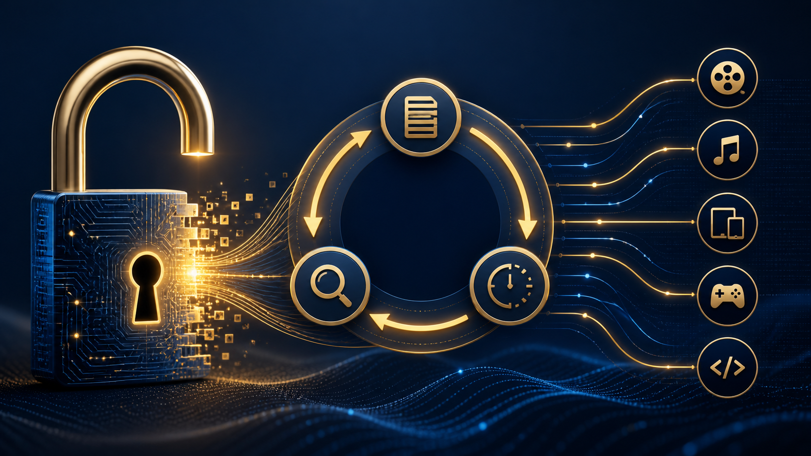 Digital access-control lock opening beside a three-year regulatory timeline