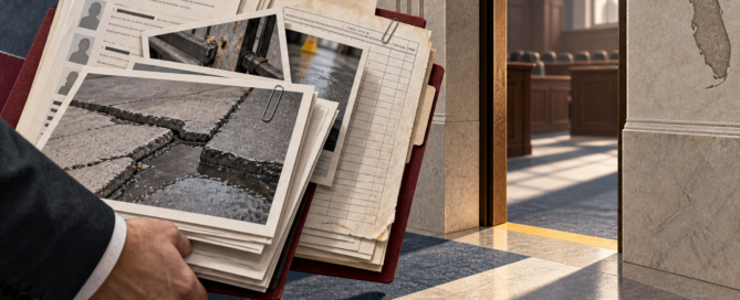 A file of photographs, witness records, and maintenance evidence approaches a courtroom threshold.