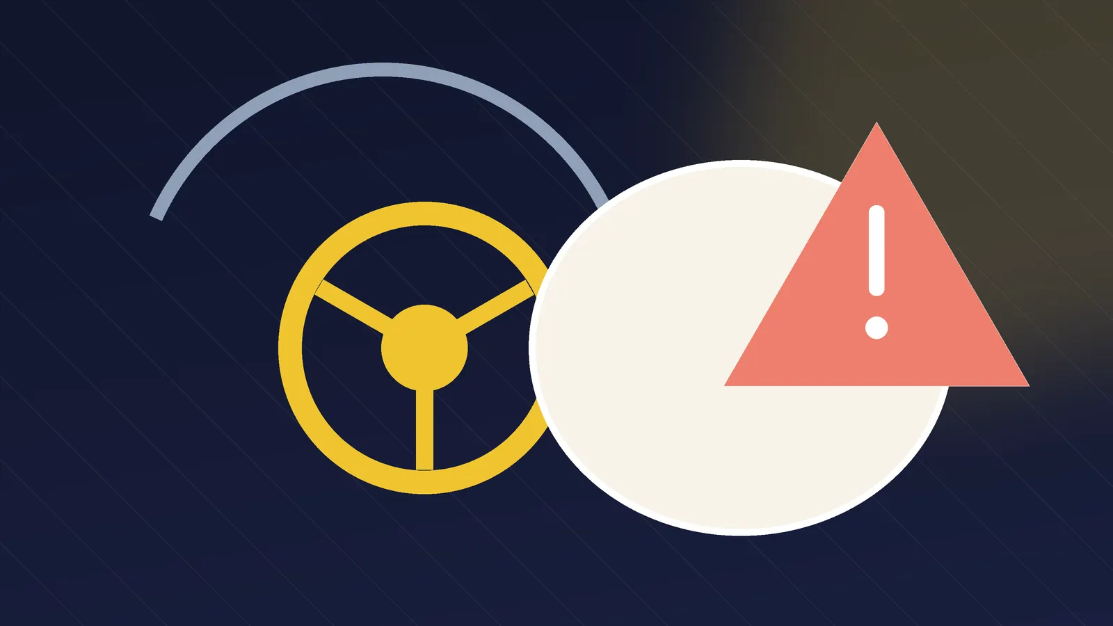 Graphical illustration of a deployed vehicle airbag and warning symbol