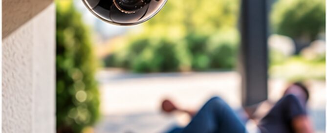 Security camera recording an incident outside a building