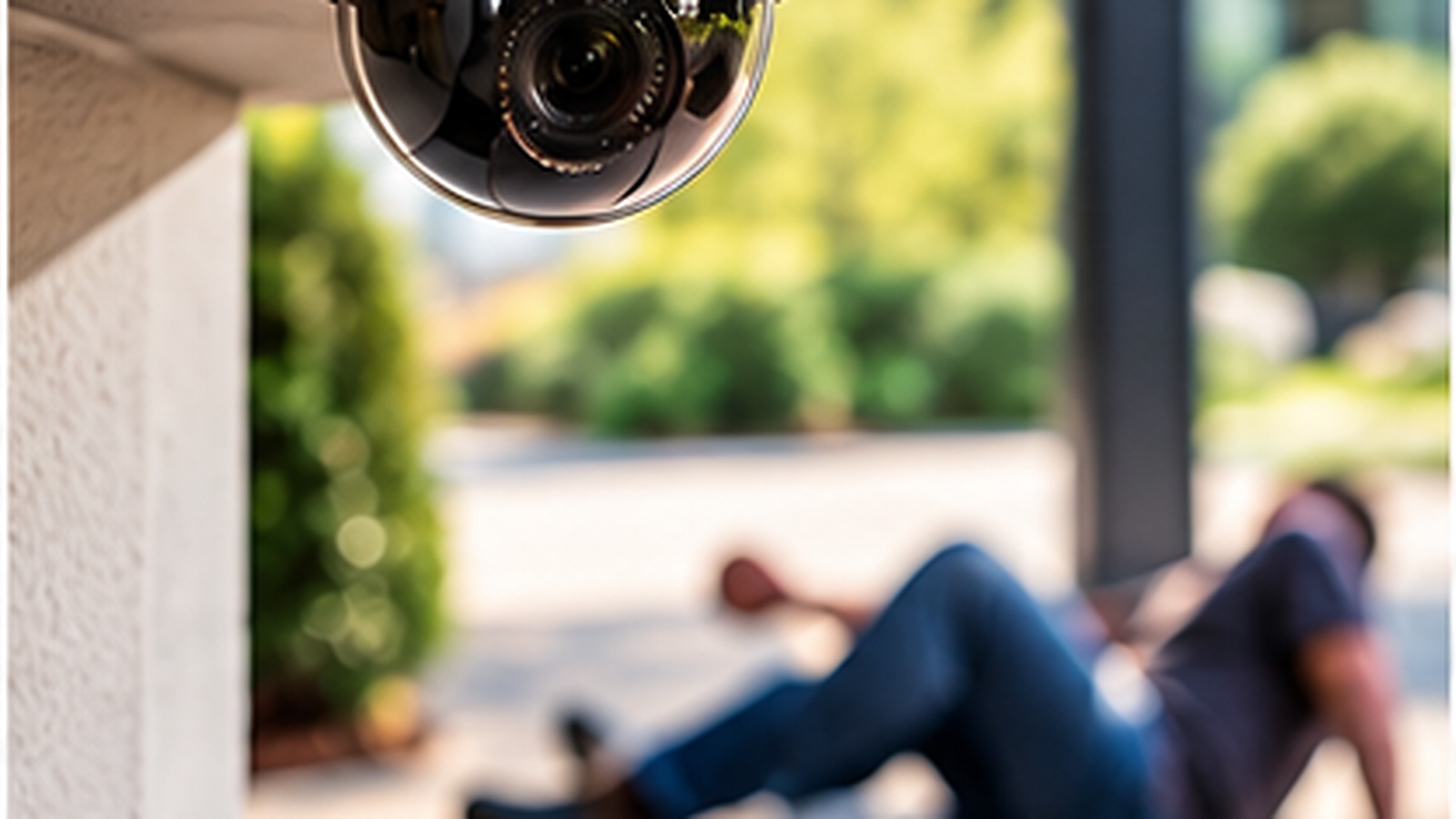 Security camera recording an incident outside a building