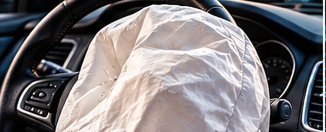 Deployed airbag inside a vehicle after a crash