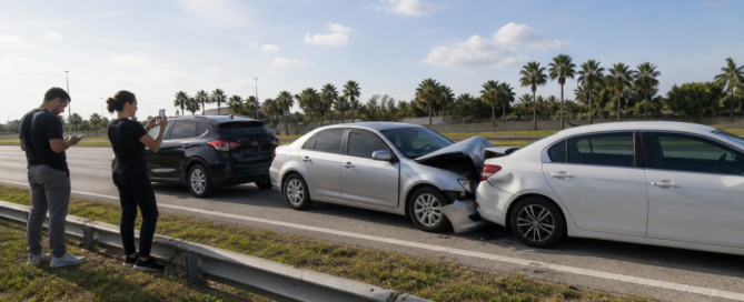 Three vehicles involved in a chain-reaction collision on a Florida roadway