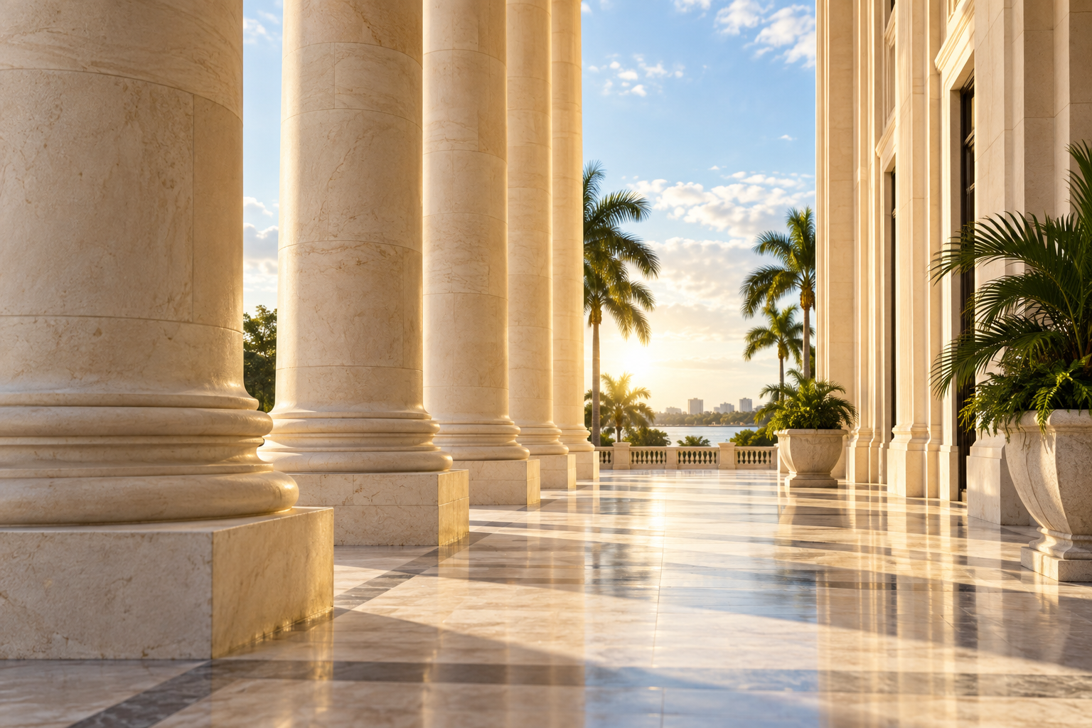 federal-counsel-colonnade Sunlit courthouse colonnade
