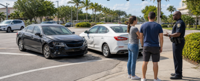 Two cars involved in a left-turn collision at a Florida intersection