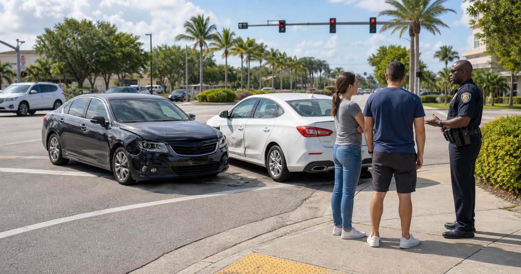 Two cars involved in a left-turn collision at a Florida intersection