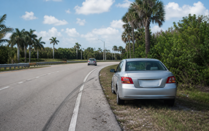 Car safely stopped on a Florida roadside after a no-contact crash
