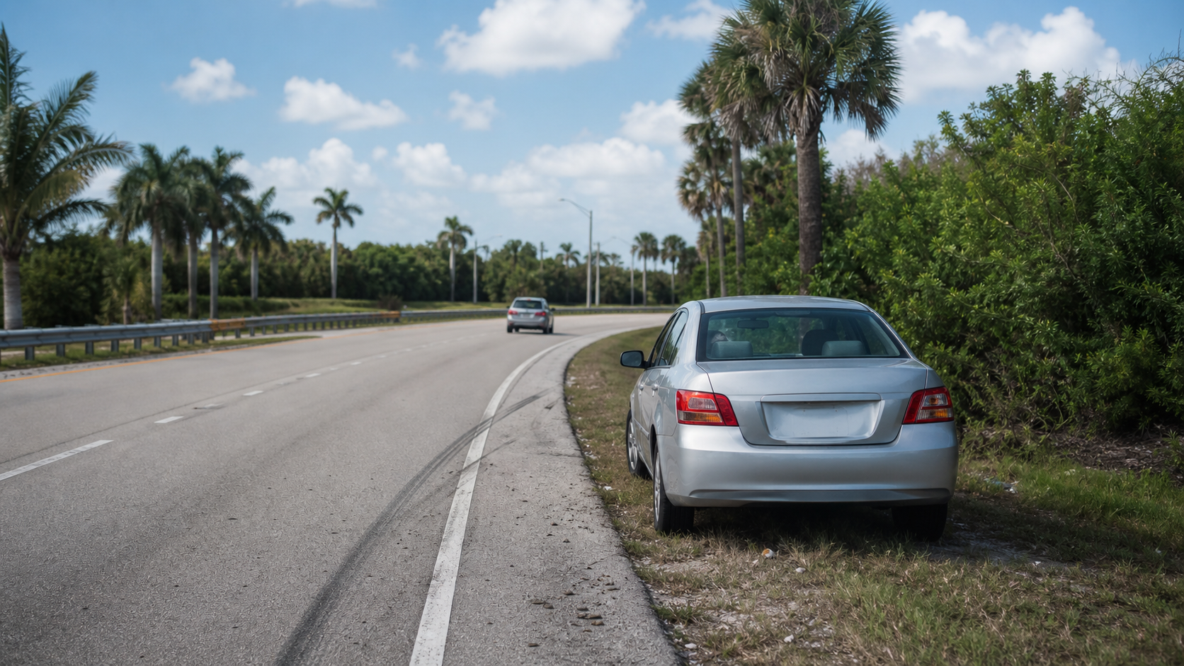 Car safely stopped on a Florida roadside after a no-contact crash