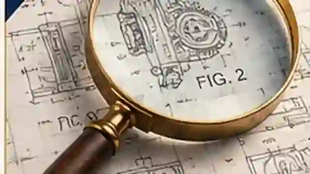 Editorial illustration of a patent drawing under a magnifying glass, representing Federal Circuit patent litigation and claim analysis.