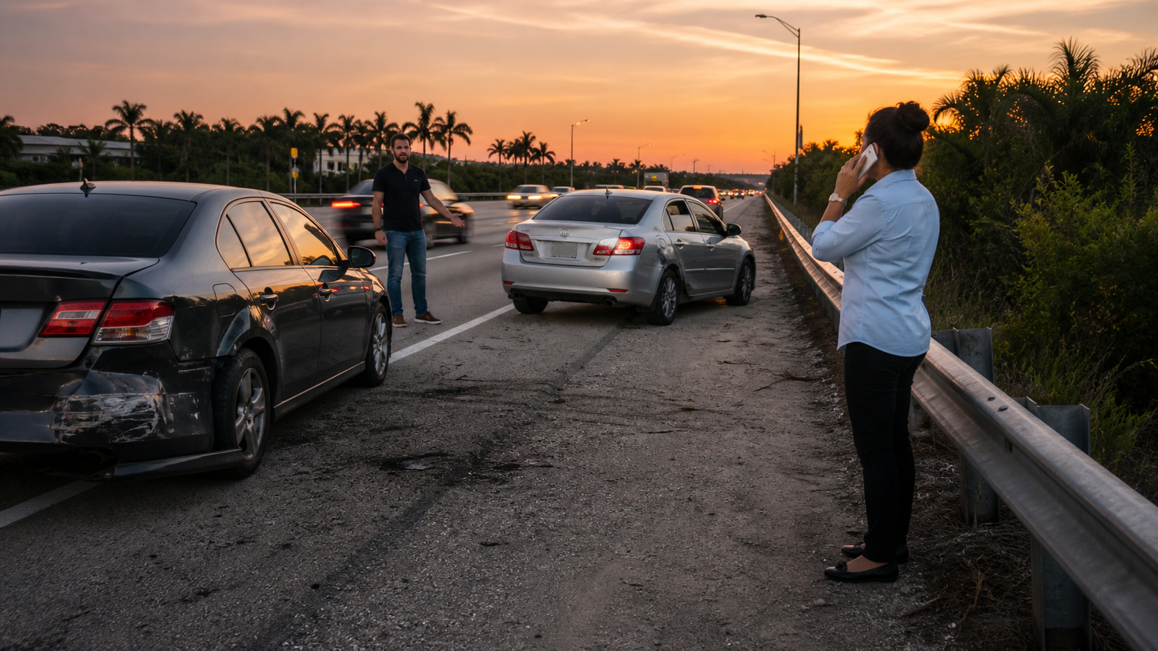 Drivers safely separated after a road-rage collision on a Florida roadway