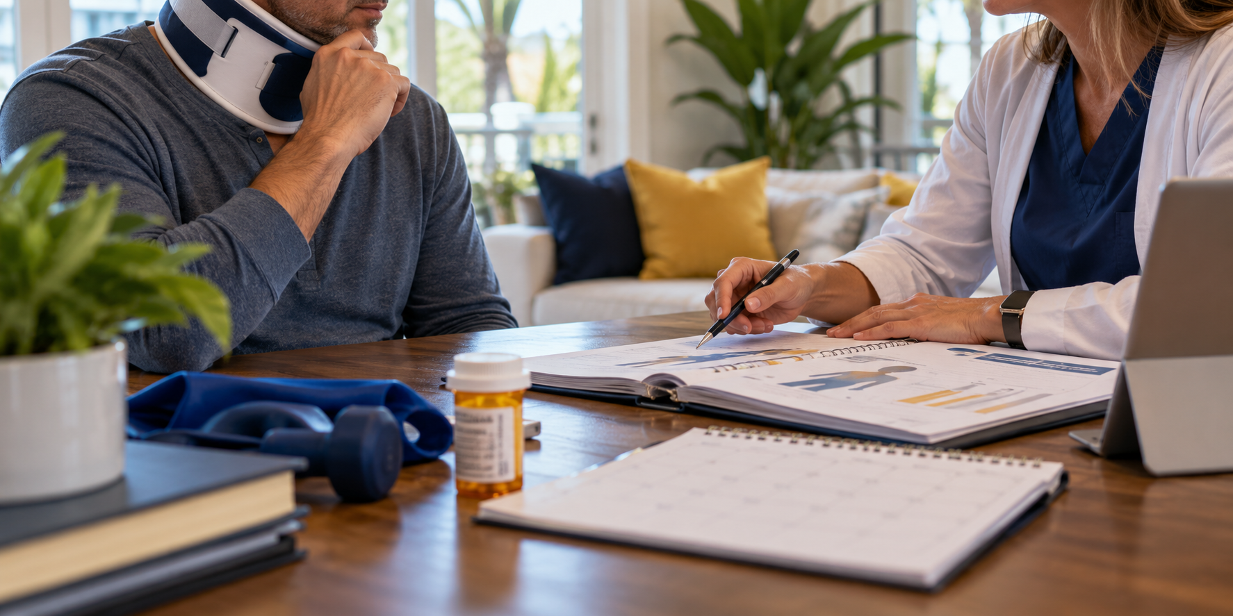 Florida injury client discussing future medical care and a life care plan with a medical professional