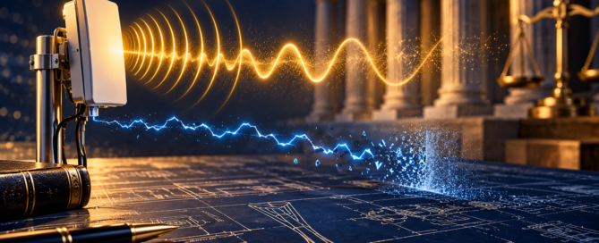 Wireless signal illustration representing patent enablement and scientific impossibility in Satius v. Samsung