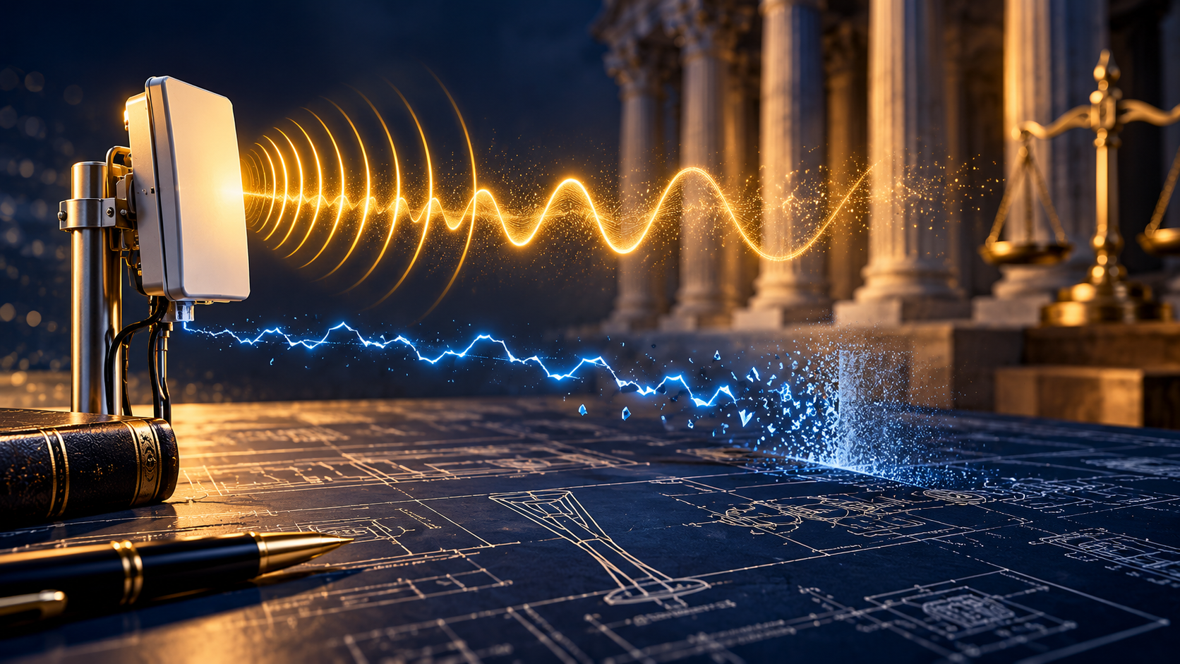 Wireless signal illustration representing patent enablement and scientific impossibility in Satius v. Samsung